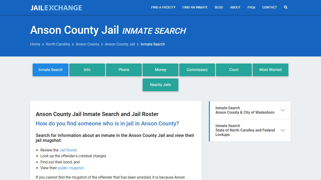 Inmate Search: Roster & Mugshots - Anson County Jail, NC - Jail Exchange